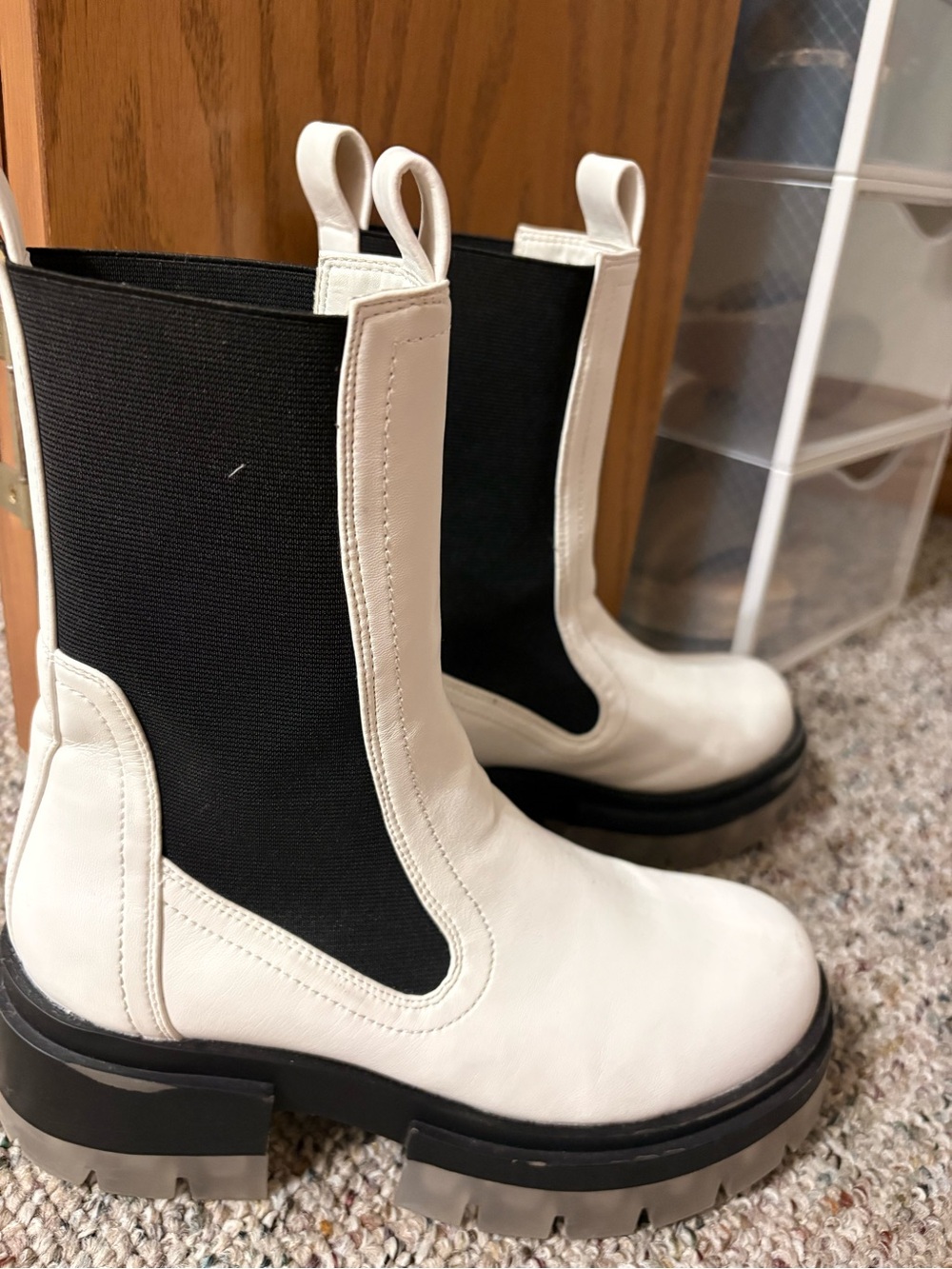 White & Black Chelsea Lug Boots - Women